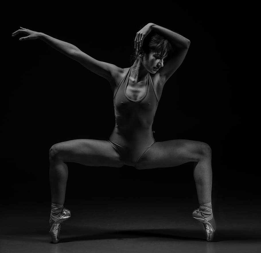 grayscale photography of Woman in leotard making post, one Person HD wallpaper
