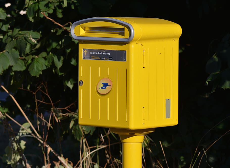 box, letters, post, yellow, mail, no people, communication HD wallpaper