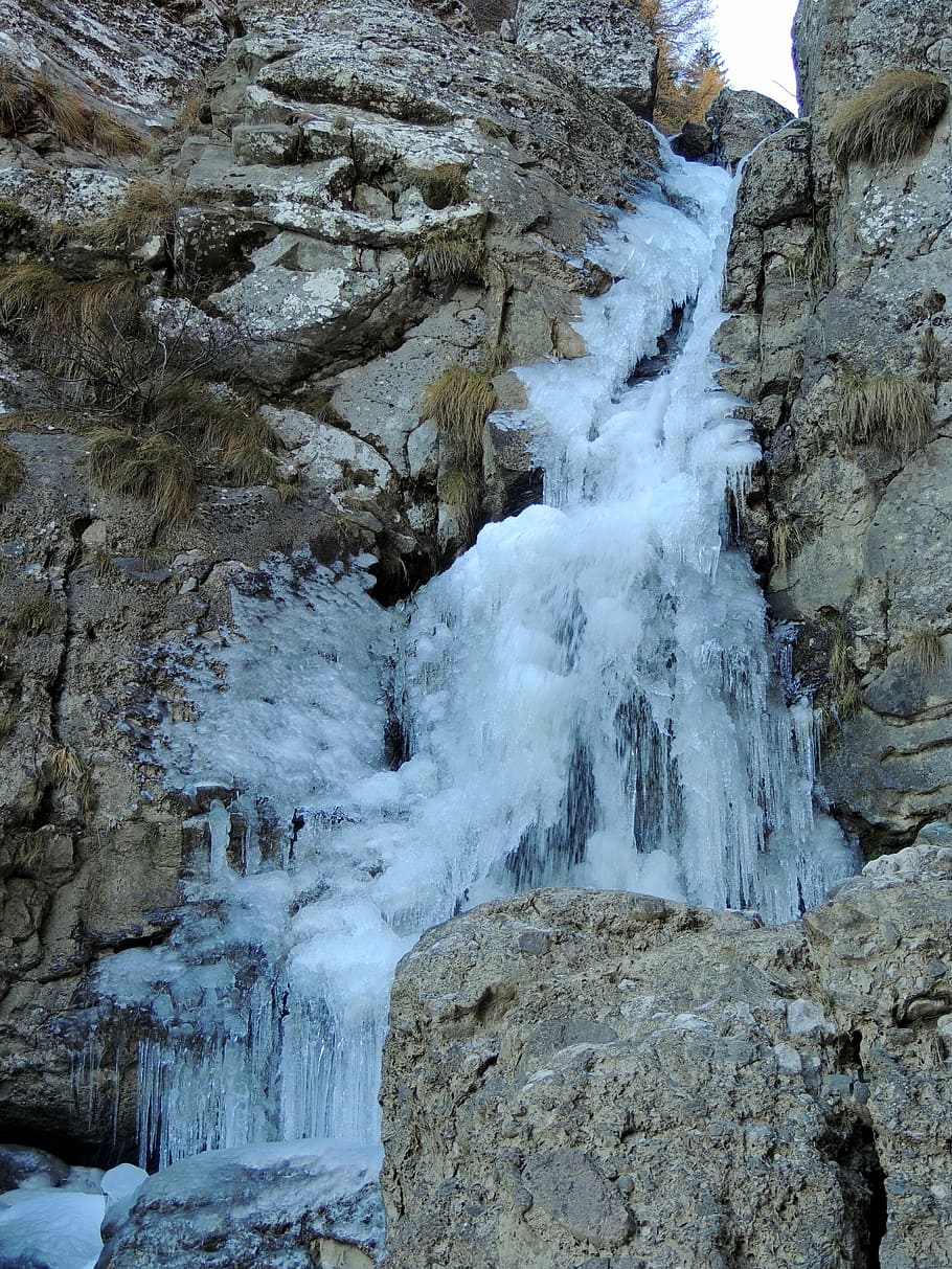 Frozen Waterfall, Water, Ice, Spring, mountain, rock - object HD wallpaper