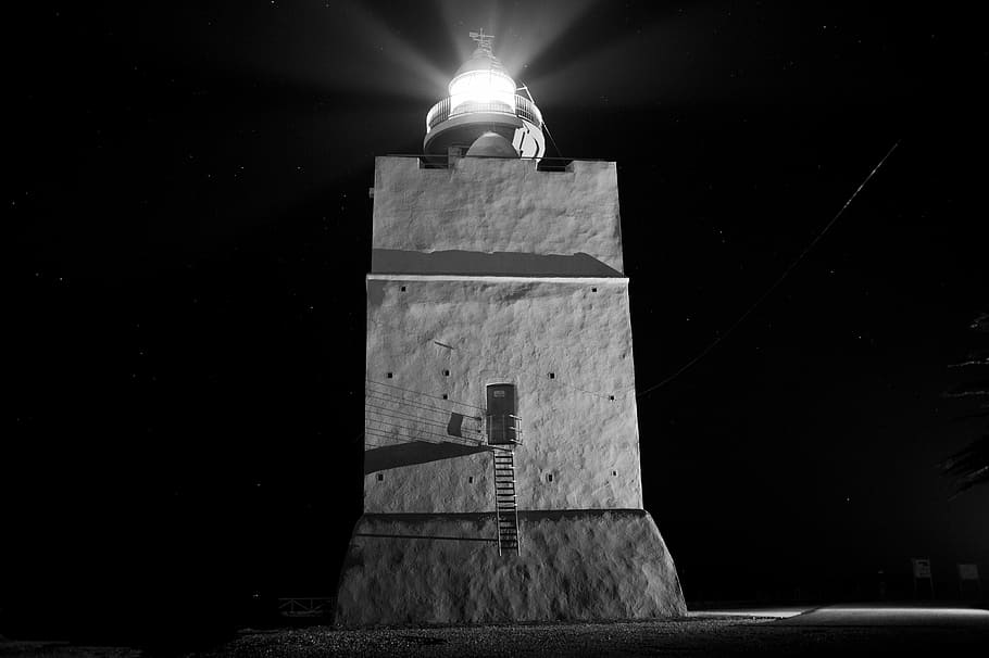 lighthouse during night-time, darkness, hope, illuminated, lighting equipment HD wallpaper