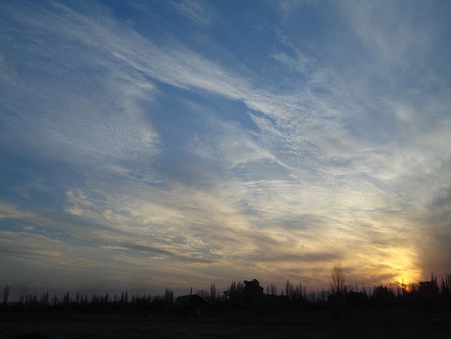 Clouds, Sky, Landscape, Sun, Nature, sunset, field, silhouette HD wallpaper