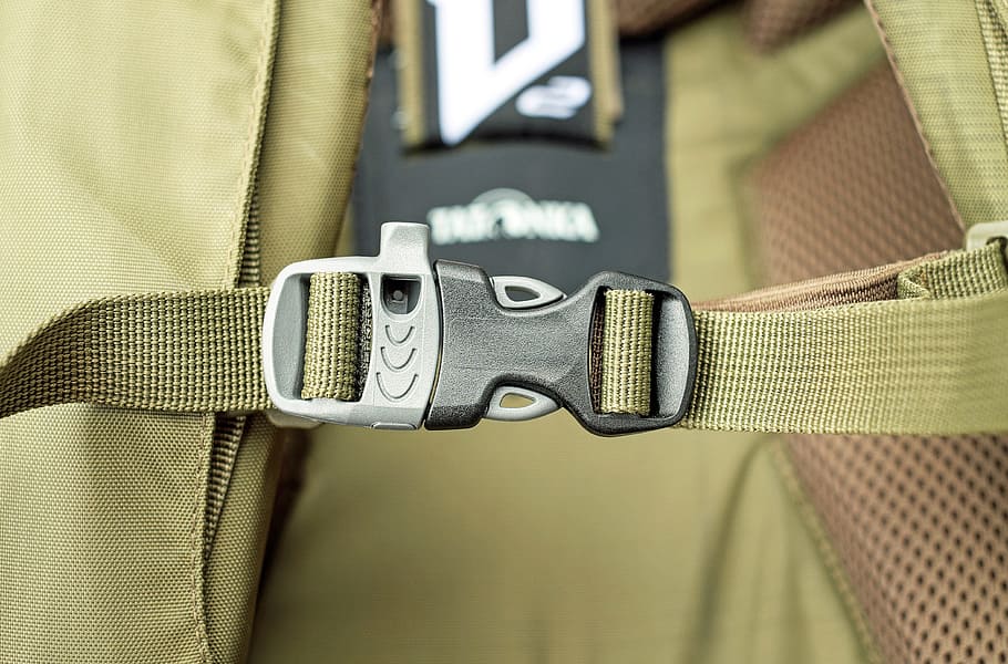 locked plastic strap, closure, black, grey, backpack, close-up HD wallpaper