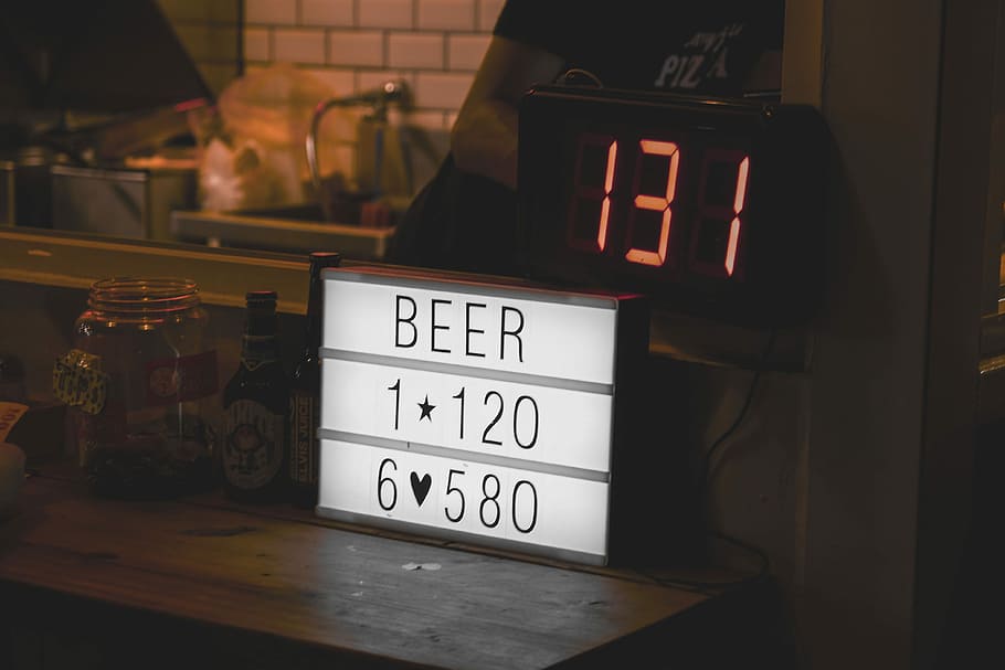 black digital clock at 131, white and black beer 1 120 neon light HD wallpaper