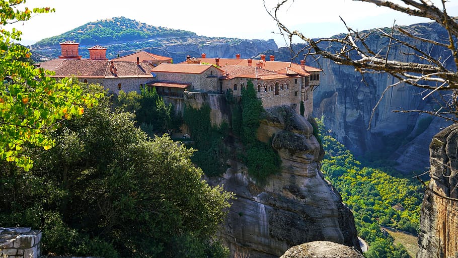 meteora, greece, monastery, rocks, spectacular, greek, architecture, HD wallpaper
