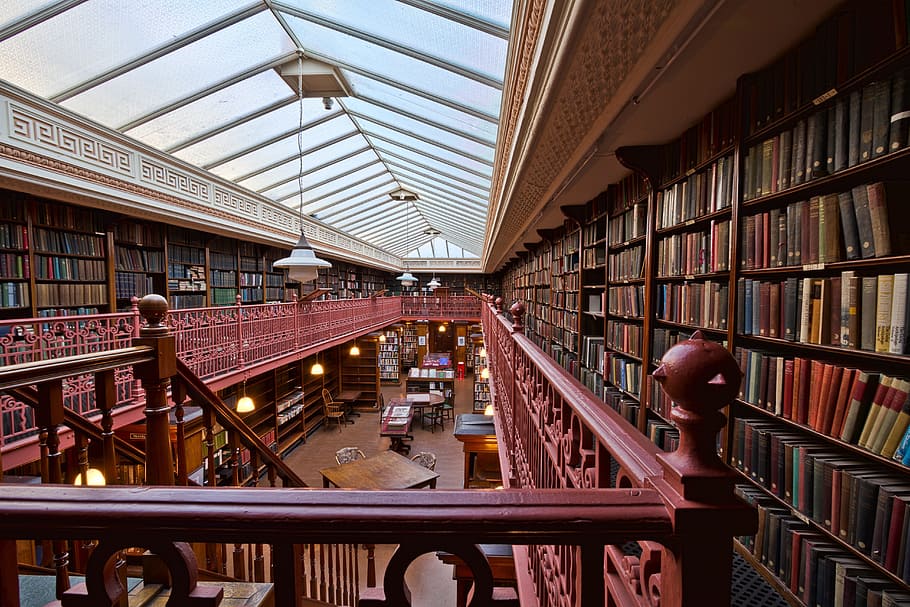 architecture, building, infrastructure, library, tables, chairs HD wallpaper
