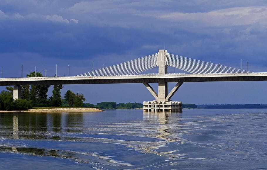 danube bridge, cable-stayed bridge, structural, impact protection HD wallpaper