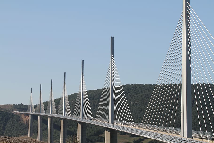 Viaduct, Millau, Bridge, France, Cables, highway, bridge - man made structure, HD wallpaper
