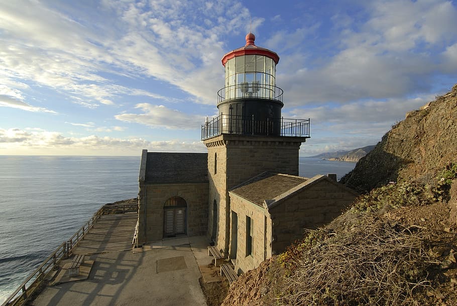 point sur, california, sky, clouds, lighthouse, architecture