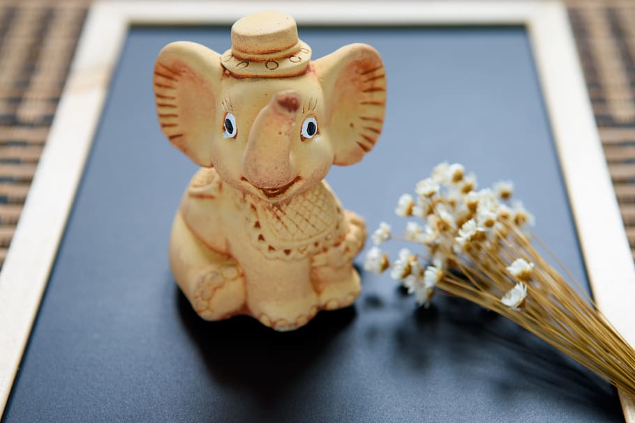 statue, elephant, flowers, bright, animals, toys, thailand HD wallpaper