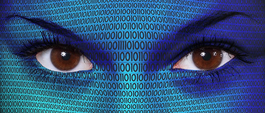 edit photo of woman's eyes with binary numbers on her skin HD wallpaper