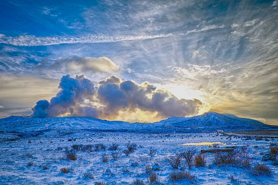 scenery of white and blue mountain under white and blue cloudy sky during daytime, HD wallpaper