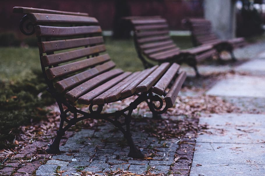 bench, park, sit, leaves, autumn, fall, seat, empty, park bench HD wallpaper