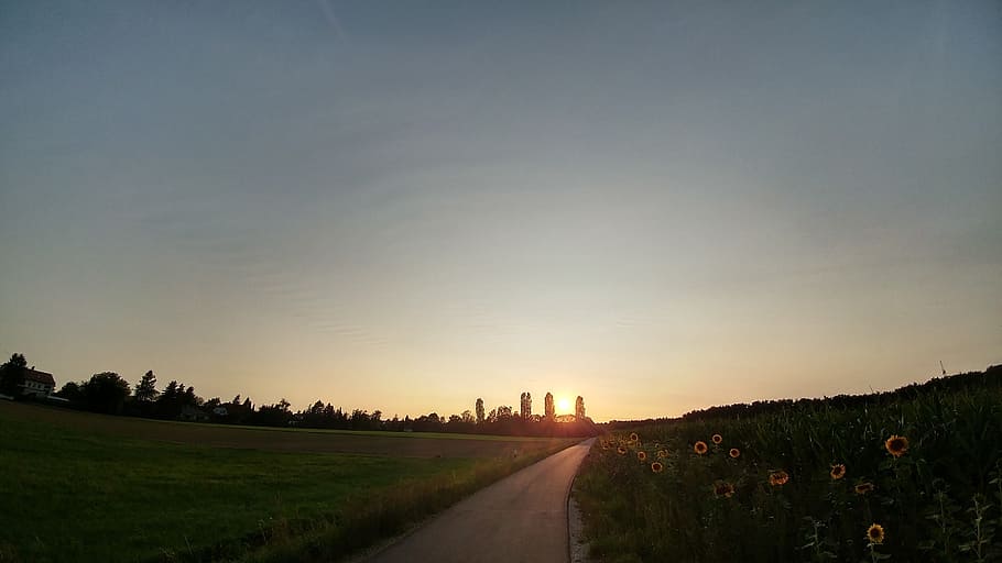 sunset, nature, evening sky, twilight, abendstimmung, road HD wallpaper