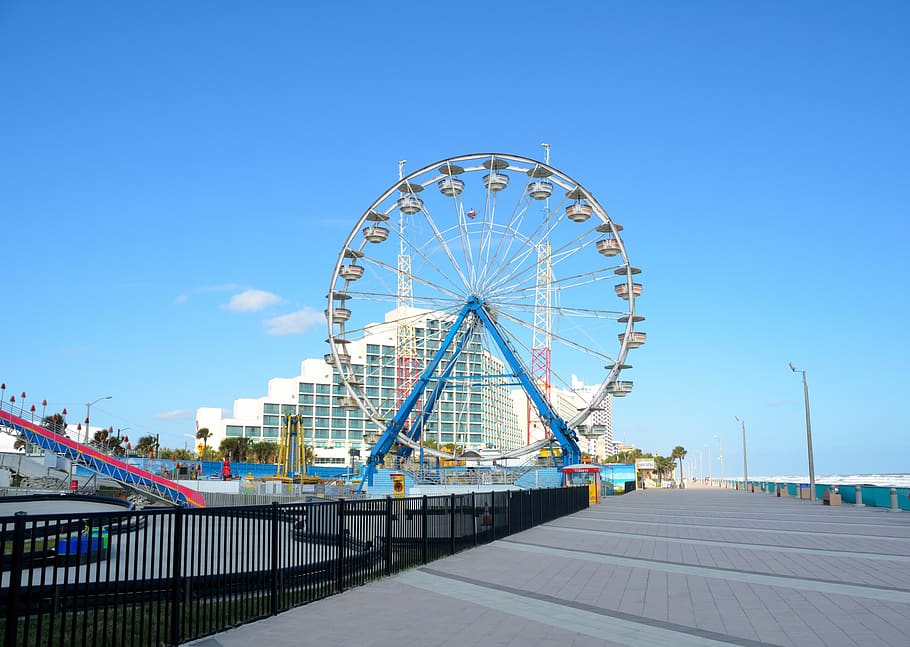 daytona beach, florida, boardwalk, amusement, rides, ferris wheel, HD wallpaper