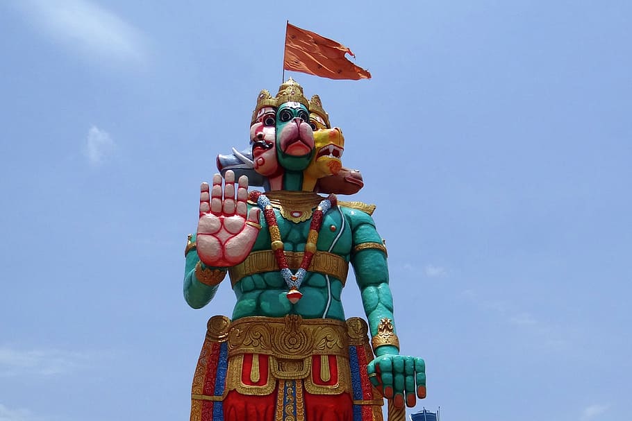 statue, temple, hanuman, monkey-god, panchamukhi hanuman, mythology HD wallpaper