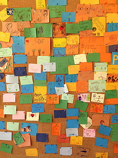 multicolored sticky notes on brown board, pinboard, communicate HD wallpaper