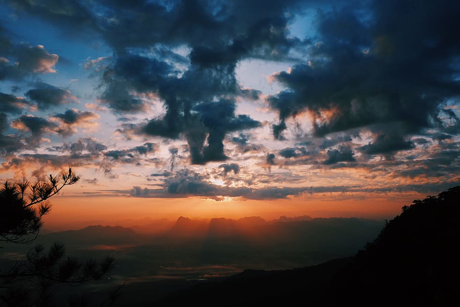 sunset scenery, photography of mountains during sunset, cloud HD wallpaper