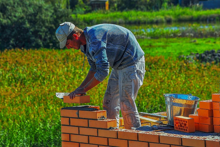 Mason, Construction, Bucket, Brick, builder, one man only, agriculture HD wallpaper