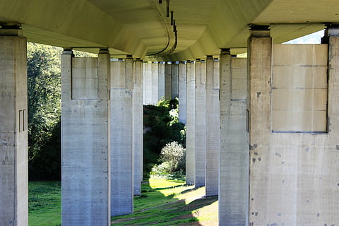 highway, a44, bridge, breuna, northern hesse, architectural column HD wallpaper