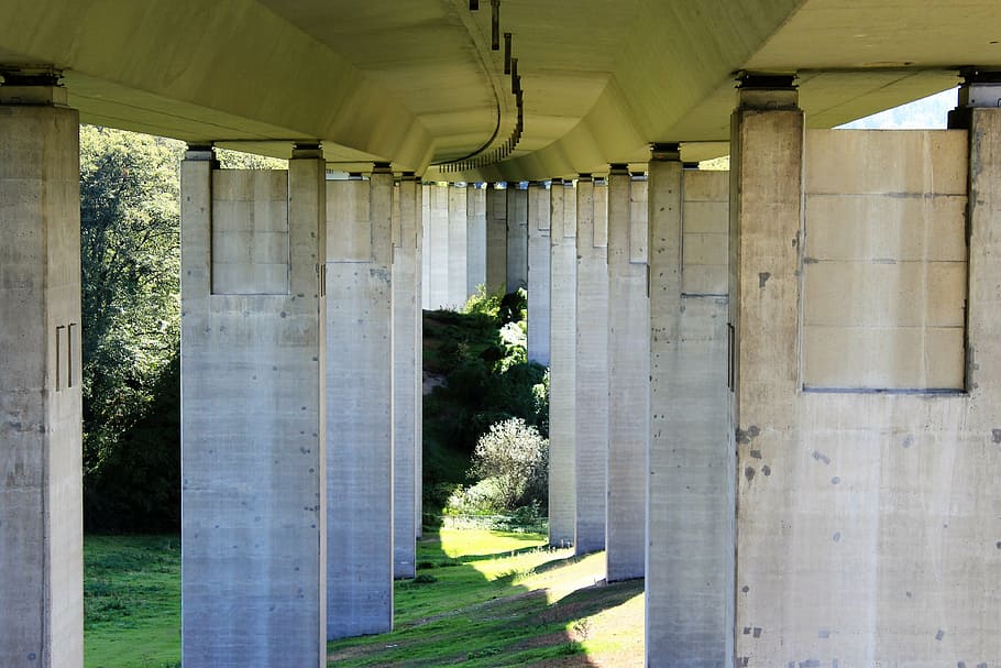 highway, a44, bridge, breuna, northern hesse, architectural column HD wallpaper