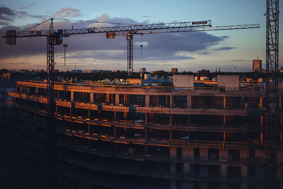 city, dawn, sky, clouds, architecture, building, construction HD wallpaper