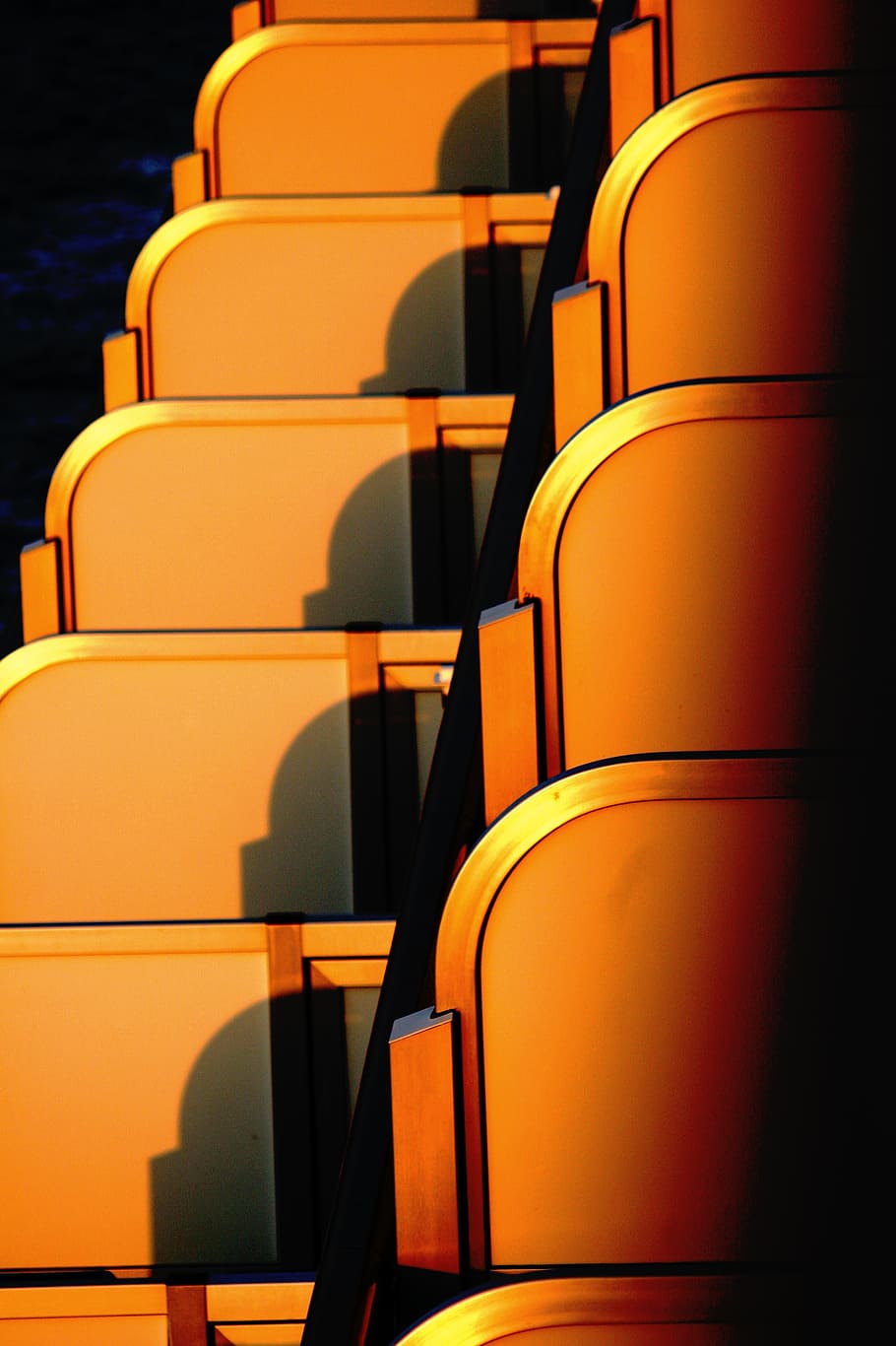 orange, shadows, ship, in a row, no people, arrangement, empty HD wallpaper