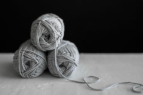 three yarns on table, three gray yarn balls, craft, string, fabric HD wallpaper