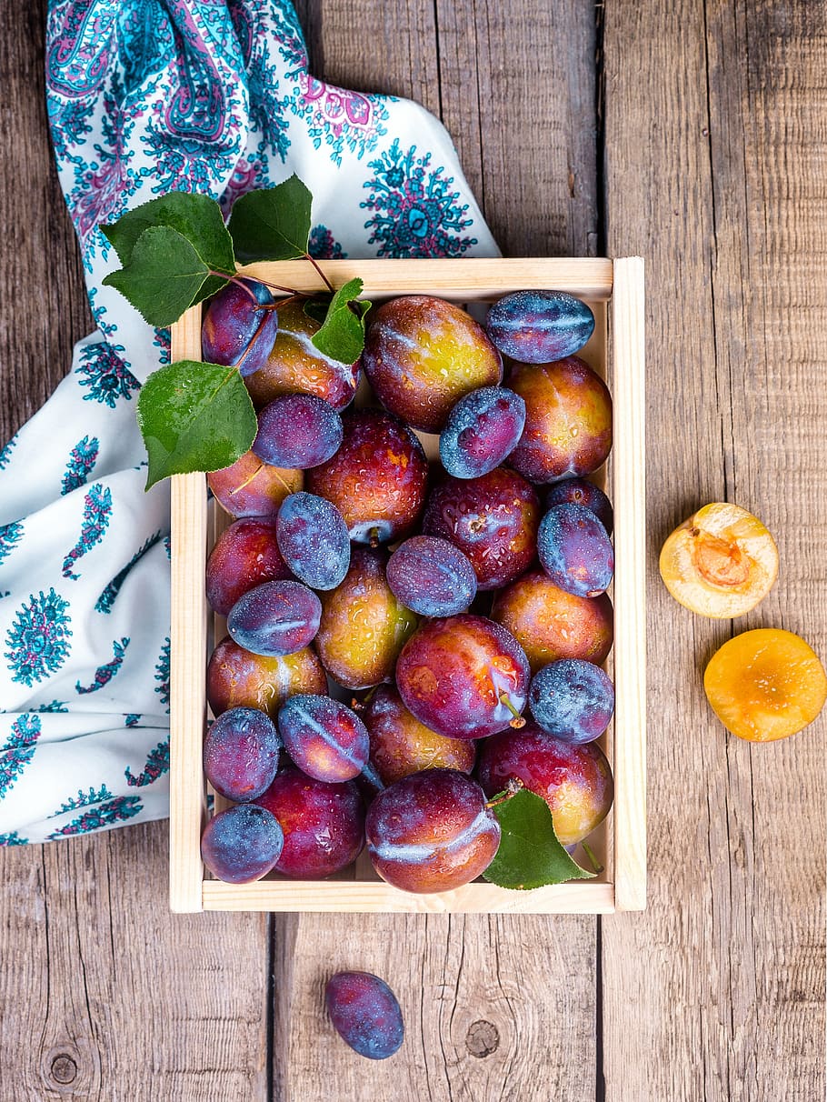 fruit lot, plum, food, summer, blue berry, still life, vitamins HD wallpaper