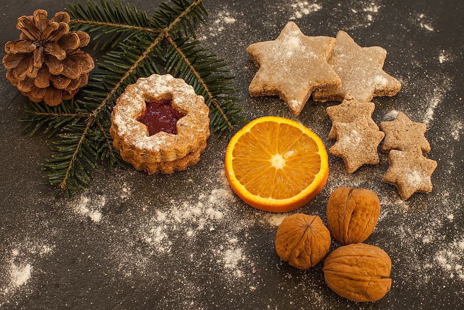 brown nut and orange in floor, cookie, cookies, small cakes HD wallpaper