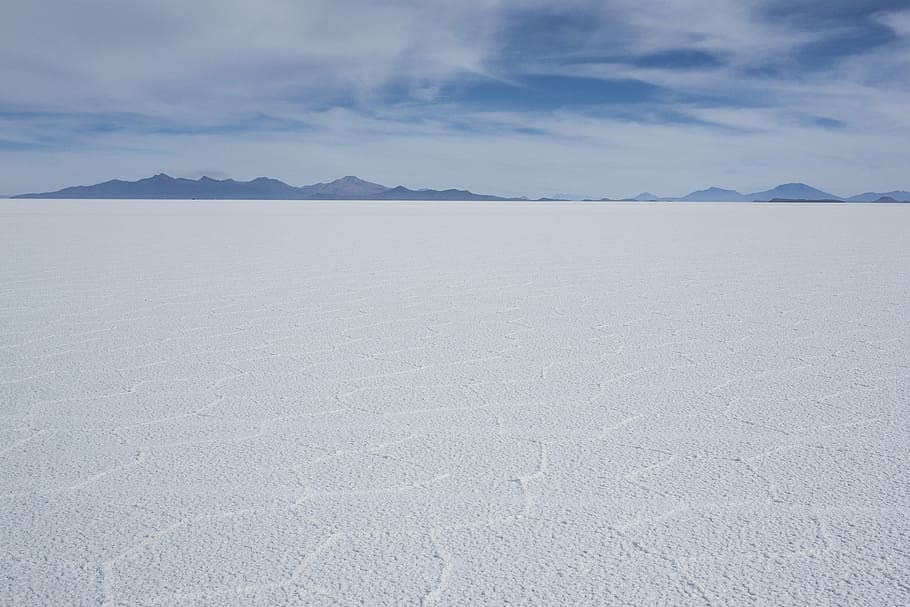 The Salt Flat, ice field under cloudy sky at daytime, desert