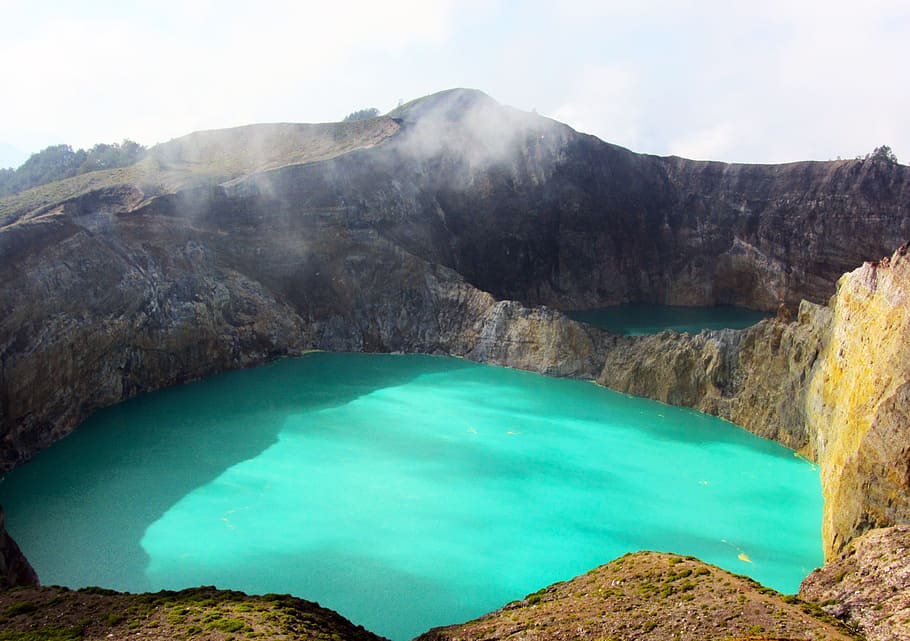 blue lagoon long exposure photography, kelimutu, landmark, crater, HD wallpaper