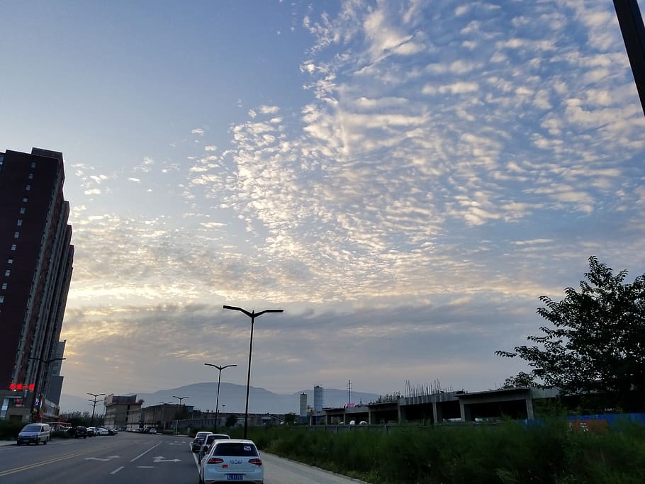 blue sky, white cloud, work, car, motor vehicle, mode of transportation HD wallpaper