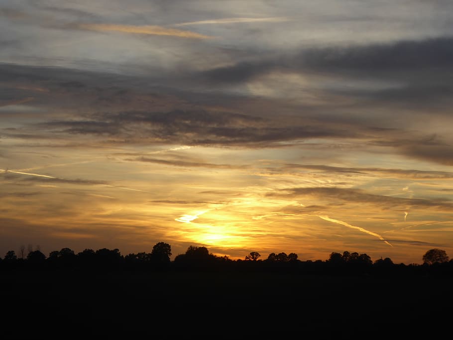 sunset, colorful, silhouette, evening, air, clouds, cloud - sky HD wallpaper