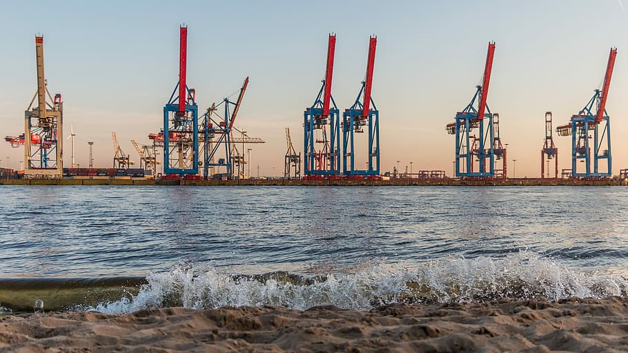 industry, sea, machine, waters, hard, elbe, hamburg, crane HD wallpaper