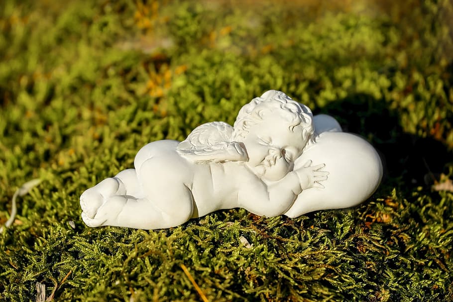 cherub white figurine, angel, figure, schutzengelchen, lying HD wallpaper