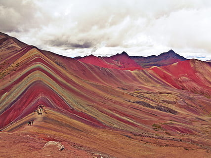 mountain under cloudy sky during daytime, peru, cusco, rainbow mountains HD wallpaper