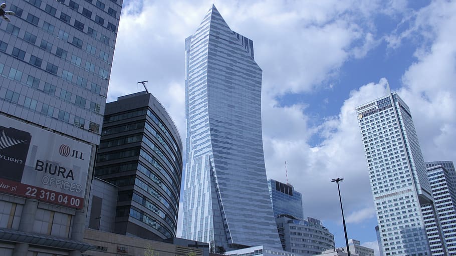 Warsaw, Blue Sky, Clouds, skyscraper, urban Scene, architecture HD wallpaper