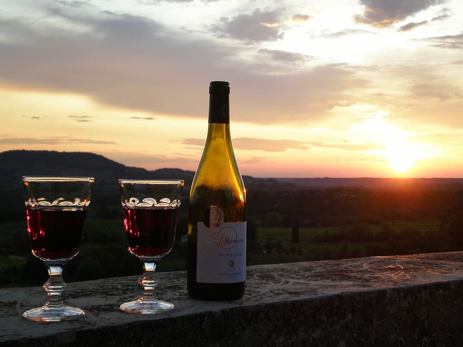 Wine, Romantic, Mood, Sunset, alcohol, red wine, wineglass HD wallpaper