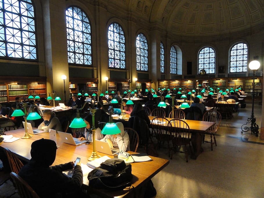 people sitting in front of tables, boston public library, massachusetts