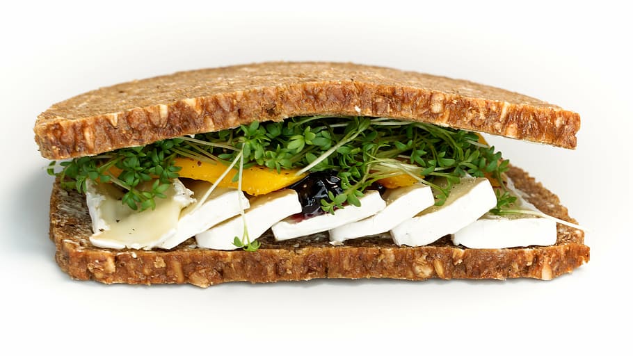 sandwich with herbs and cheese, bread, camembert, brie, mango HD wallpaper