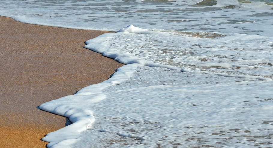 seashore with sea waves, ocean surf, foam, beach, sand, water HD wallpaper