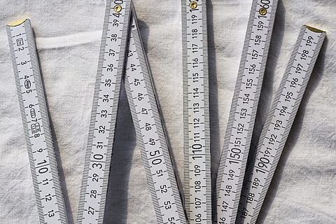 six gray rulers on gray textile, folding rule, measure, craft HD wallpaper