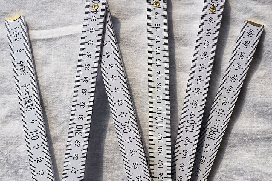 six gray rulers on gray textile, folding rule, measure, craft HD wallpaper