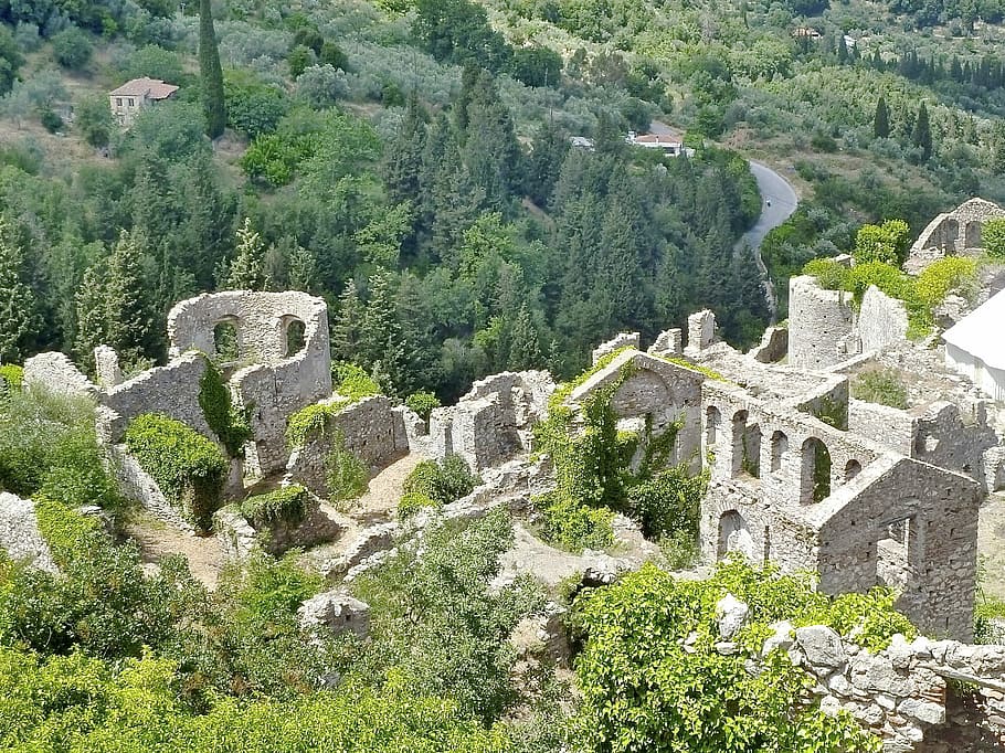 Ruins, Mystras, Monastery, Stone, Walls, old, rock, historical HD wallpaper