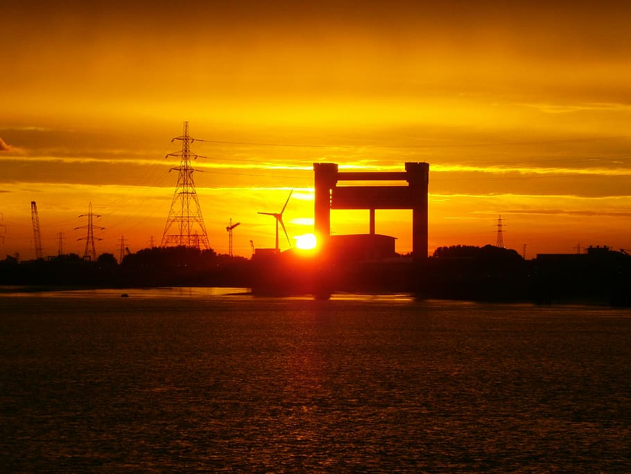 sunset, thames, river, england, architecture, skyline, evening HD wallpaper