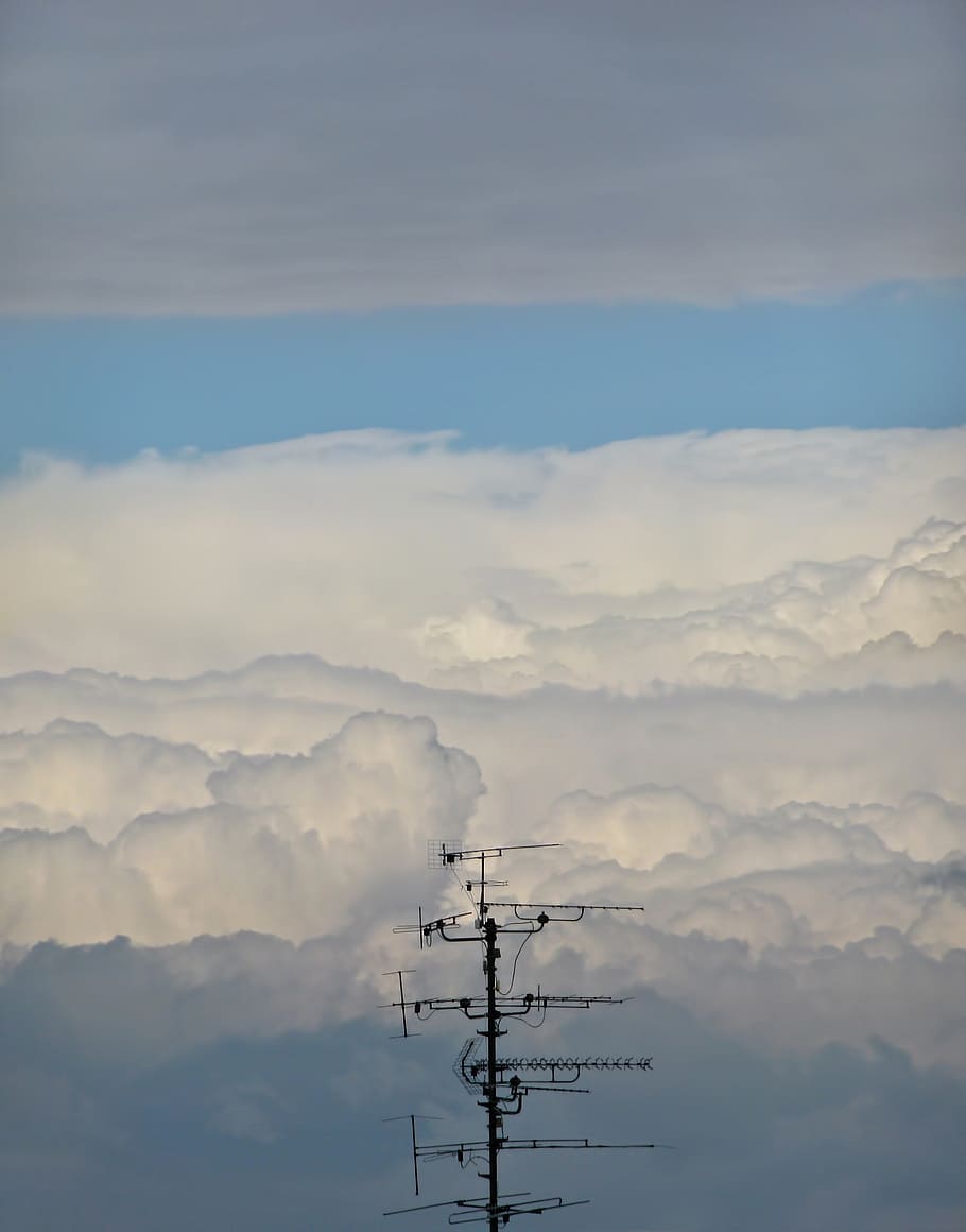 antenna, clouds, cloudscape, sky, ether, colors, antenna system HD wallpaper