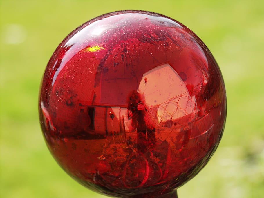 rose ball, glass, red, reflections, red shimmer, mirror image HD wallpaper
