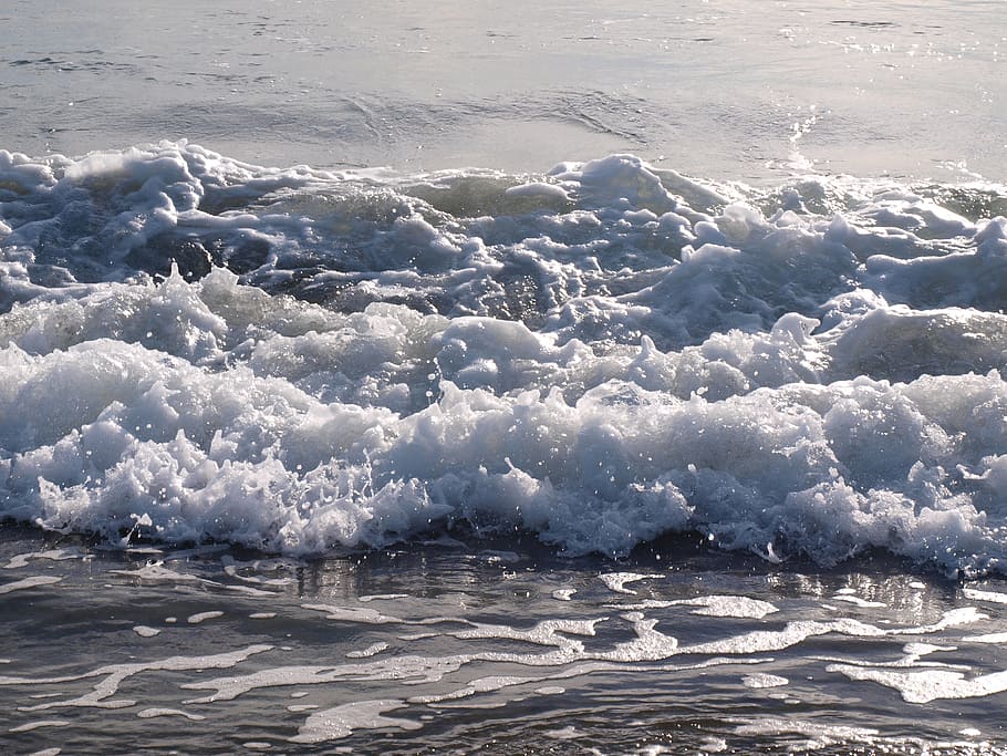 waves, tides, sea, ocean, water, grey, gray, white, splashing HD wallpaper