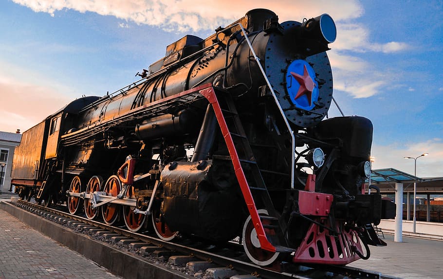Train, Locomotive, Engine, Morning, sky, stop, old, station HD wallpaper