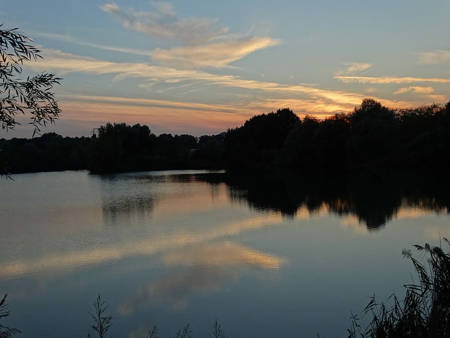Sunset, Brognard, Doubs, Franche-Comté, lake, forest, forest lake HD wallpaper